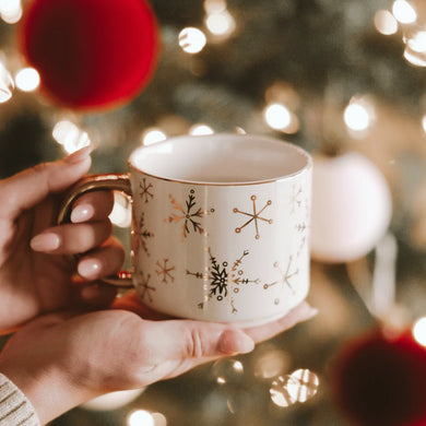 Snowflakes Gold Handle Coffee Mug