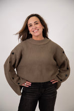 Load image into Gallery viewer, Button Sleeve Boxy Sweater | Olive