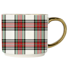Load image into Gallery viewer, White Plaid Gold Handle Coffee Mug