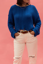 Load image into Gallery viewer, Boatneck Distressed Sweater | Blue