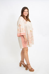 Boho Embroidered Babydoll Dress | Pink