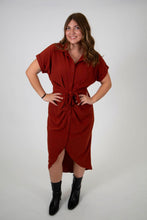Load image into Gallery viewer, Short Sleeve Tie Waist Shirt Dress