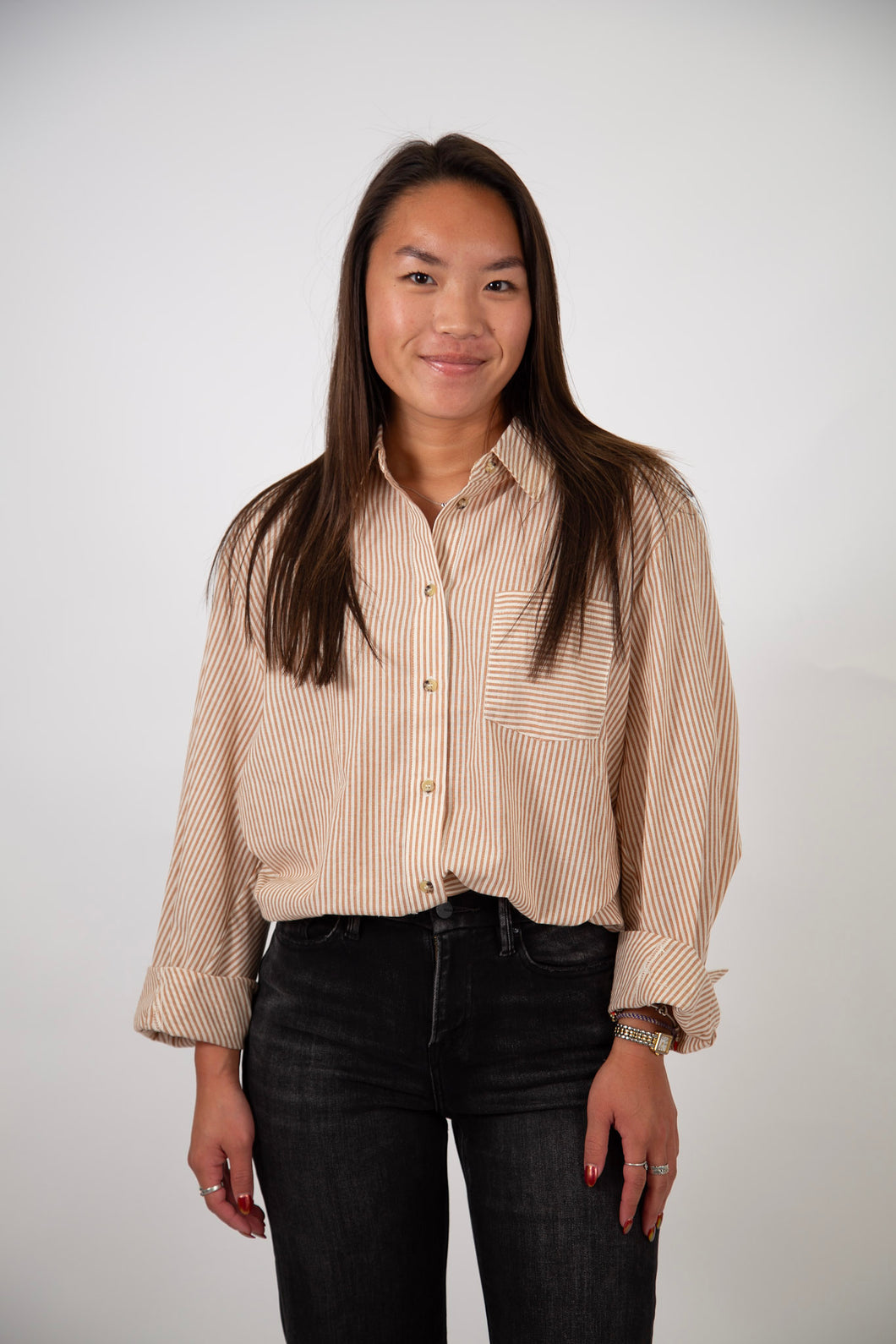 Pinstripe Oversized Shirt | Caramel