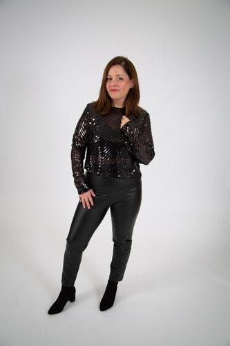 Diagonal Sequin Crop Top (Black)
