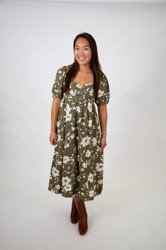 Floral Sweetheart Neck Midi Dress