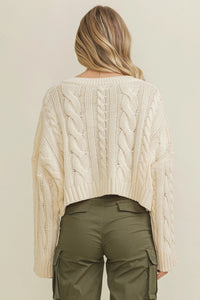 Cable Knit Cropped Sweater (Cream)