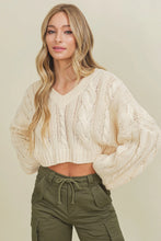 Load image into Gallery viewer, Cable Knit Cropped Sweater (Cream)