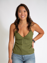 Load image into Gallery viewer, Linen Babydoll Tank (Olive)