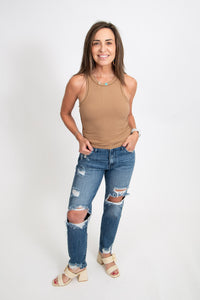 Exposed Seam Ribbed Tank | Tan