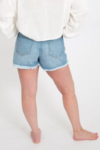 High Rise Distressed Shorts by Kan Can
