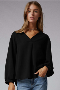 3/4 Balloon Sleeves V-Neck Blouse