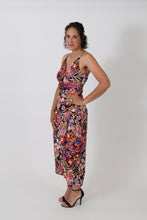 Load image into Gallery viewer, Satin Floral Ruched Midi Dress