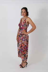 Satin Floral Ruched Midi Dress