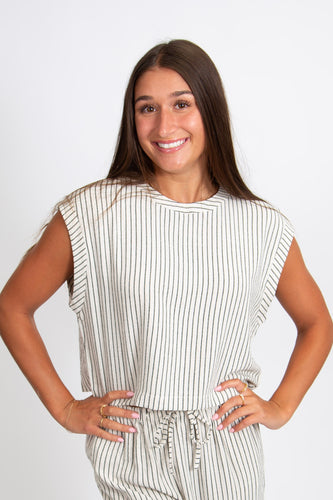 Striped Sleeveless Crop Top | Ivory