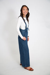 Long Straped Denim Jumpsuit