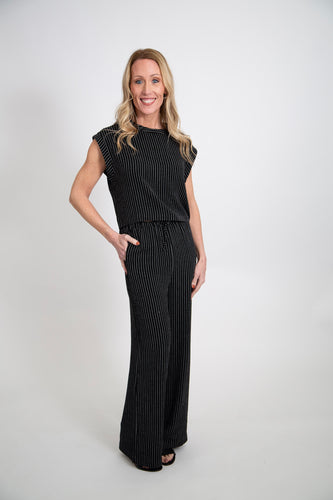 Striped Drawstring Pants | Black