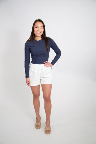 Palm Tree Eyelet High Waist Shorts