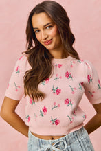 Load image into Gallery viewer, Floral Knit Puff Sleeve Sweater