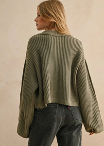 Button Sleeve Boxy Sweater