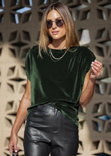 Load image into Gallery viewer, Ruched Shoulder Velvet Top in Emerald - Final Sale