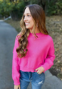 Spring Breeze Cropped Sweater (Hot Pink)