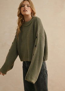 Button Sleeve Boxy Sweater