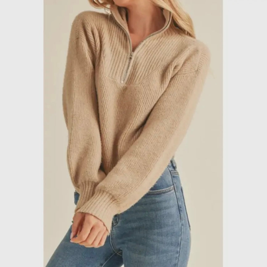 Mock Neck Half Zip-Up Sweater