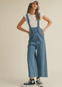 Long Straped Denim Jumpsuit