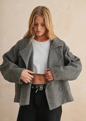 Herringbone Oversized Cropped Peacoat