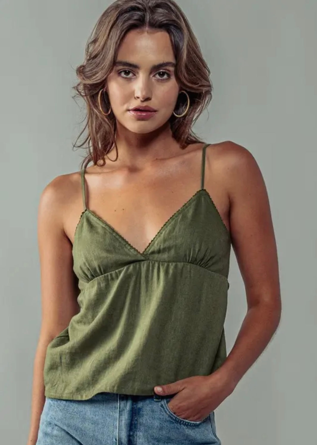 Linen Babydoll Tank (Olive)