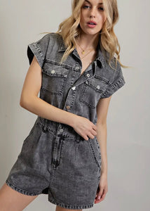 Vintage Black Denim Romper