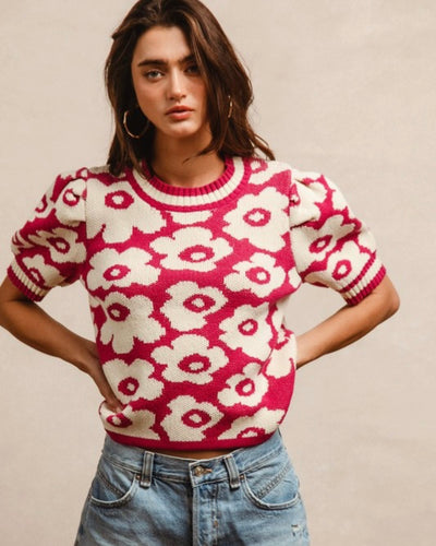 Flower Puff Sleeve Sweater