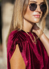 Load image into Gallery viewer, Ruched Shoulder Velvet Top in Wine