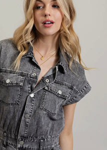 Vintage Black Denim Romper