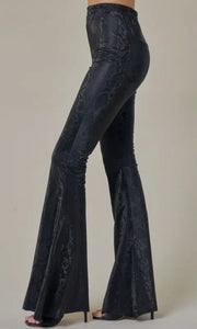 Faux Leather Snake Print Flares
