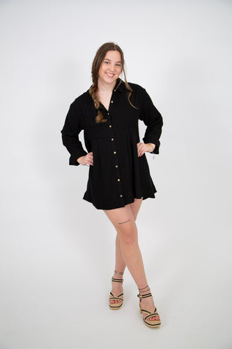 Button Down Tunic Dress | Black