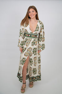 Boho Medallion Print Wrap Maxi Dress