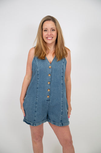 Button Front Denim Romper