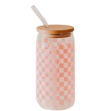 Load image into Gallery viewer, Pink Checkered Can Glass