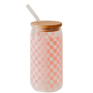 Pink Checkered Can Glass