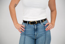 Load image into Gallery viewer, Boho Triangular Buckle Leather Belt | Black