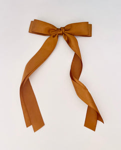 Double Satin Hair Bow Clip in Brown