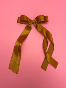 Double Satin Hair Bow Clip in Brown