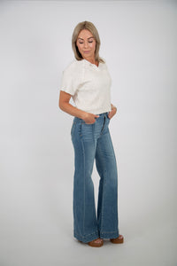 High Rise Wide Sculpt Flare with Pintucks Jean by Hidden Jeans