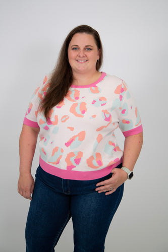 Leopard Print Short Sleeve Sweater