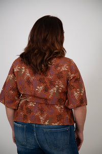 Curvy Floral Print Peplum Top | Mauve