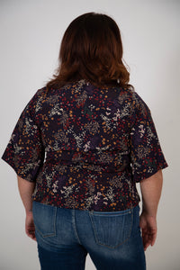 Curvy Floral Print Peplum Top | Navy