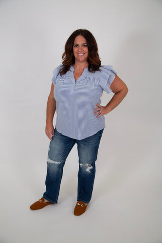 Curvy Striped Flutter Sleeve Top