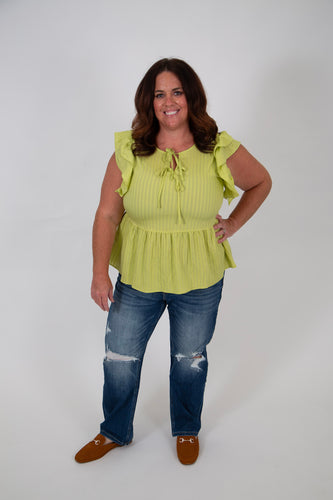 Curvy Tie-Front Flutter Sleeve Top