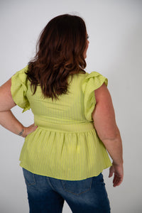 Curvy Tie-Front Flutter Sleeve Top
